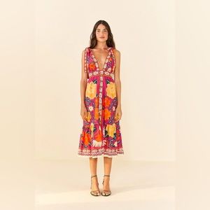 FarmRio - Pink Flower Tapestry Midi Dress